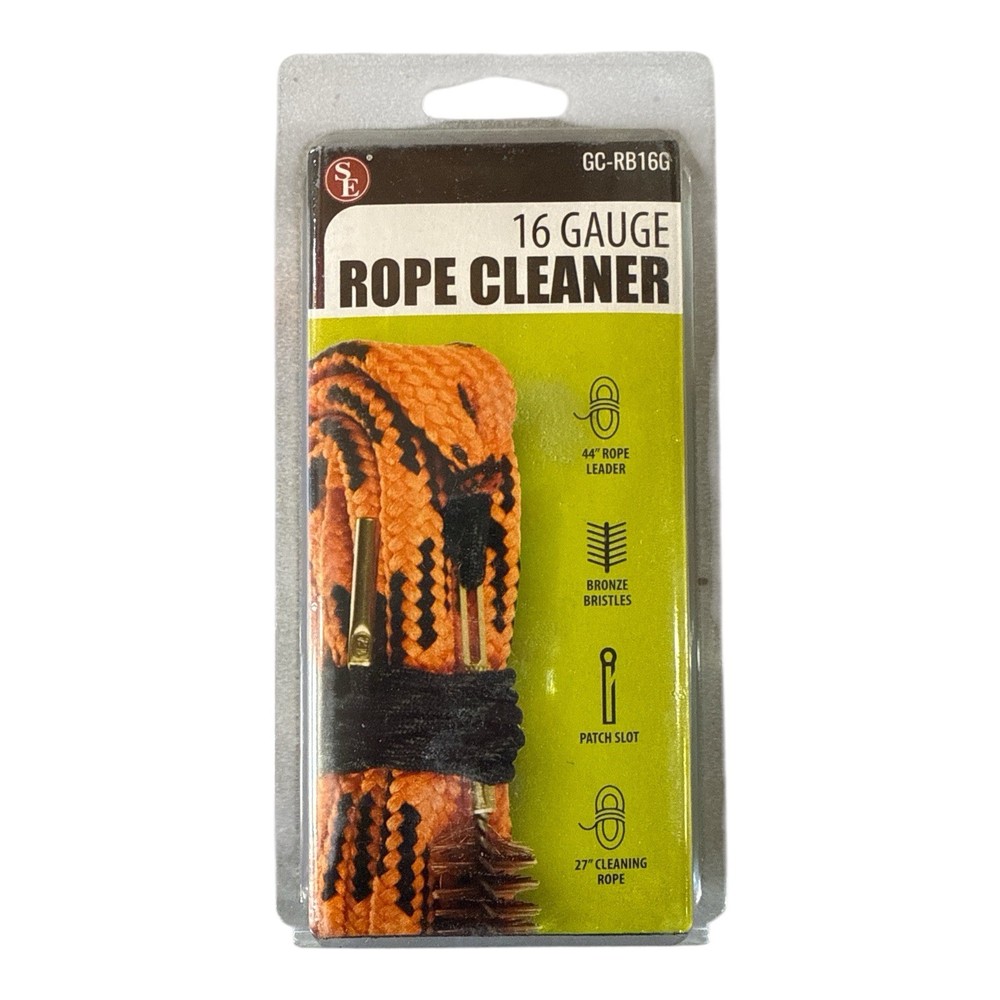 SE 16 Gauge Gun Cleaning Rope with Bronze Brush and Patch Holder GC-RB16G