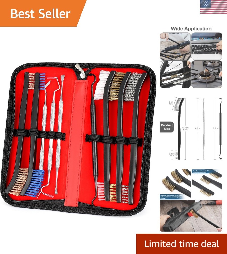 Compact 9-Piece Gun Cleaning Kit: Versatile Brushes & Picks Organized