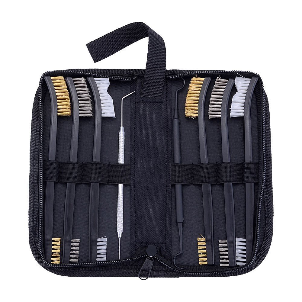 Custom Gun Cleaning Brush and Pick Kit in Zippered Organizer Carry Case 8 Pieces