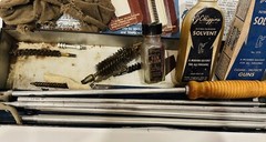 Vintage JC Higgins Gun Cleaning Kit Metal Case Sears Roebuck Bluer Solvent