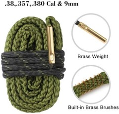 Bore Rope Gun Barrel Cleaning Snake for 38 357 380 Caliber & 9mm Rifles Pistols
