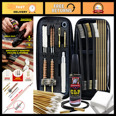 Universal Gun Cleaning Kit for .22 .223 .22LR 5.56 – Oil, Snake, Brushes & Case