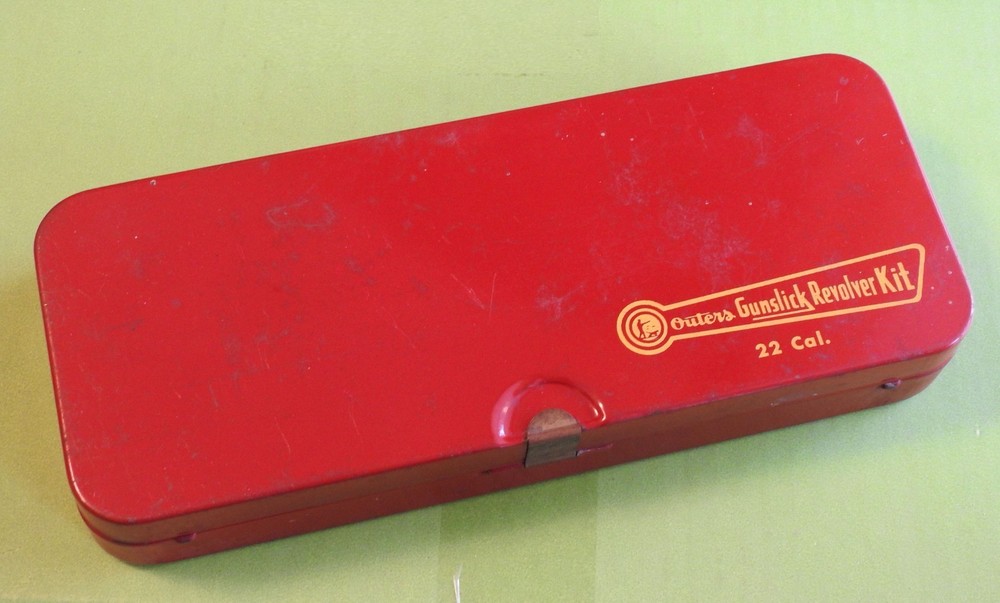 Vintage Red Metal Box Outers Gunslick Revolver Kit .22 Cal – TIN BOX + INSERT