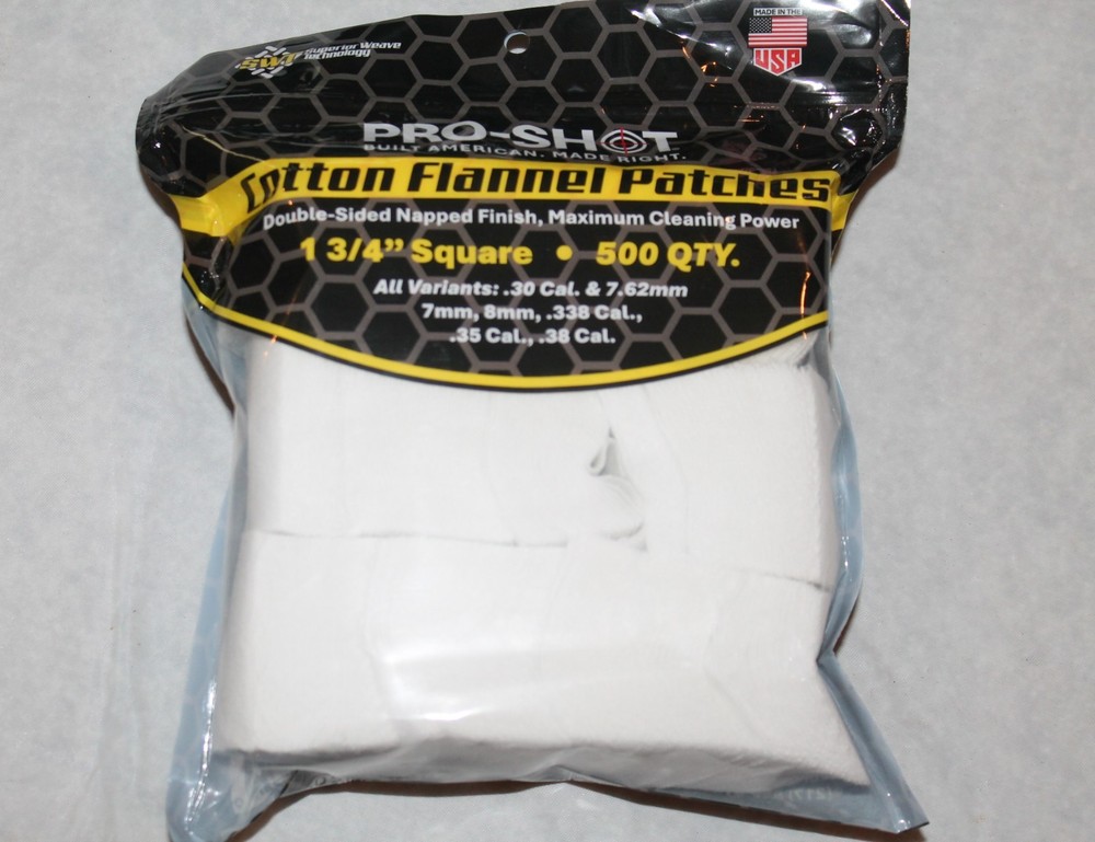 Pro Shot Cotton Cleaning Patches 1 3/4″ Sq 500 Count 7mm 30-06 7.62 338 $4 ship