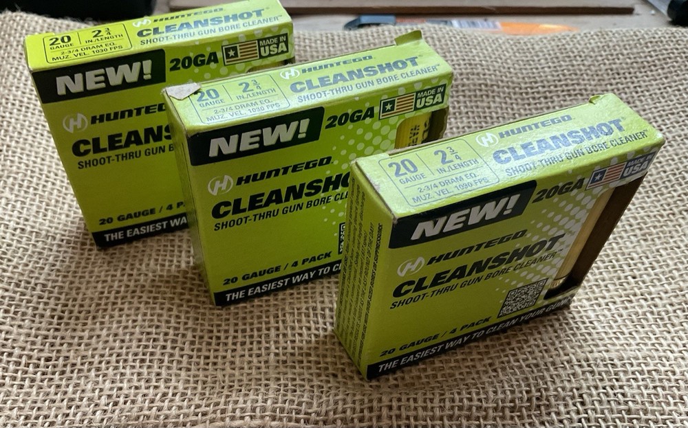 NEW💫HUNTEGO Cleanshot Shoot Thru Gun Bore Cleaner 20 GA 2.75″ 3 Pk Lot Of 5 ea