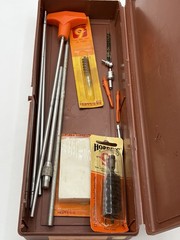 Vintage Hoppe’s Gun Cleaning Kit in a Brown Case Collectable