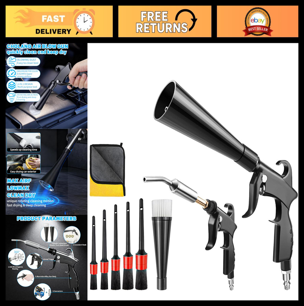 High Pressure Car Cleaning Gun with 5 Brushes – Interior Dryer & Air Blow Gun