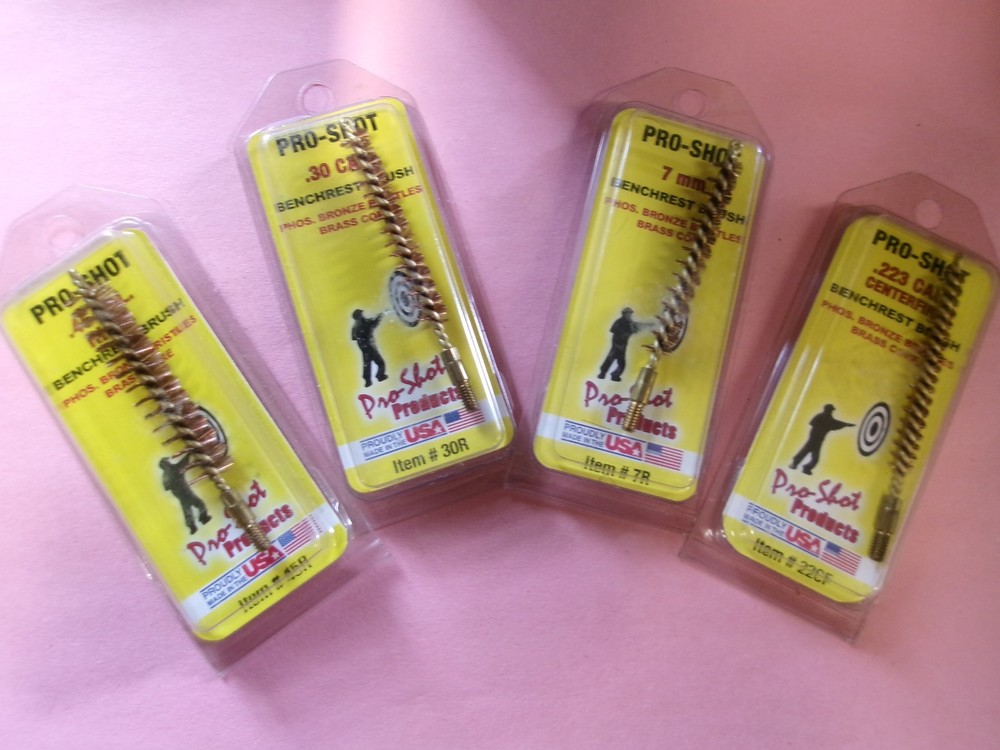 1 Lot of 4 Various Pro Shot Brass Brushes (.45 Cal, .30 Cal, 7mm, .223Cal)