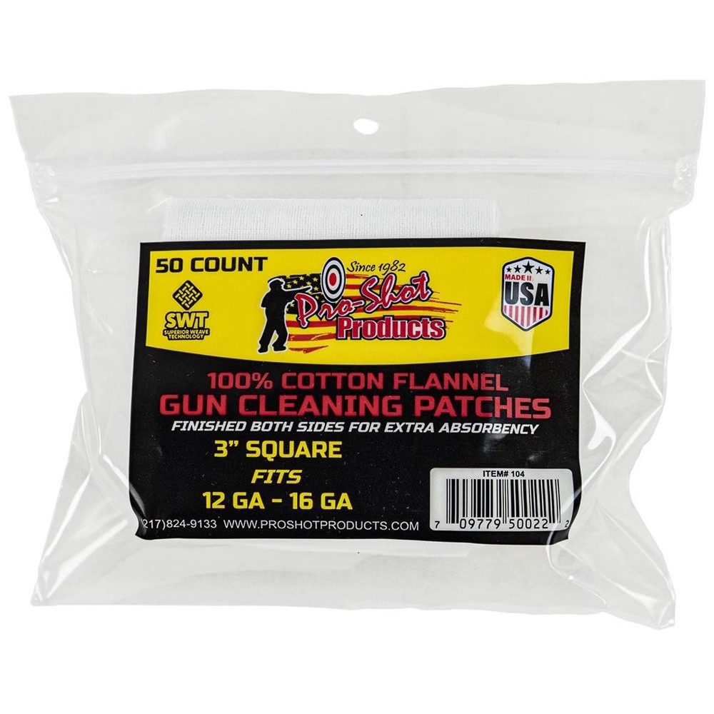 Pro-Shot Gun Cleaning Patches Cotton for 20-12ga Shotgun 3 Inch 50 Count