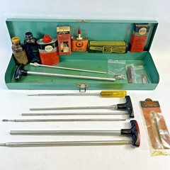 Vintage Challenger Gun Cleaning Case, Sears Oil, Patches, Grease, Bores, Brushes