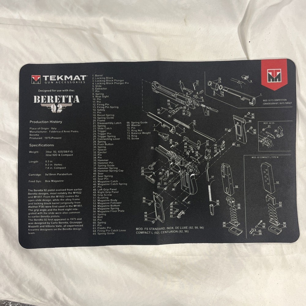 BERETTA 92 Gun CLEANING MAT – 11″ X 17″