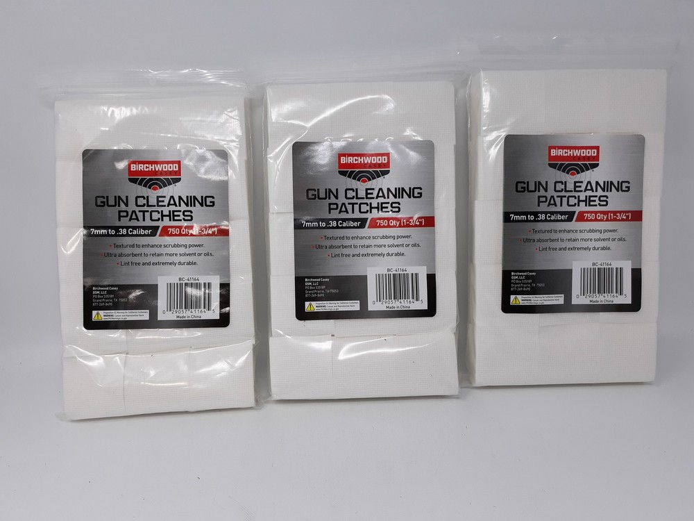 Birchwood Casey Gun Cleaning Patches 7mm-.38 Cal 2250 – Lot of 3