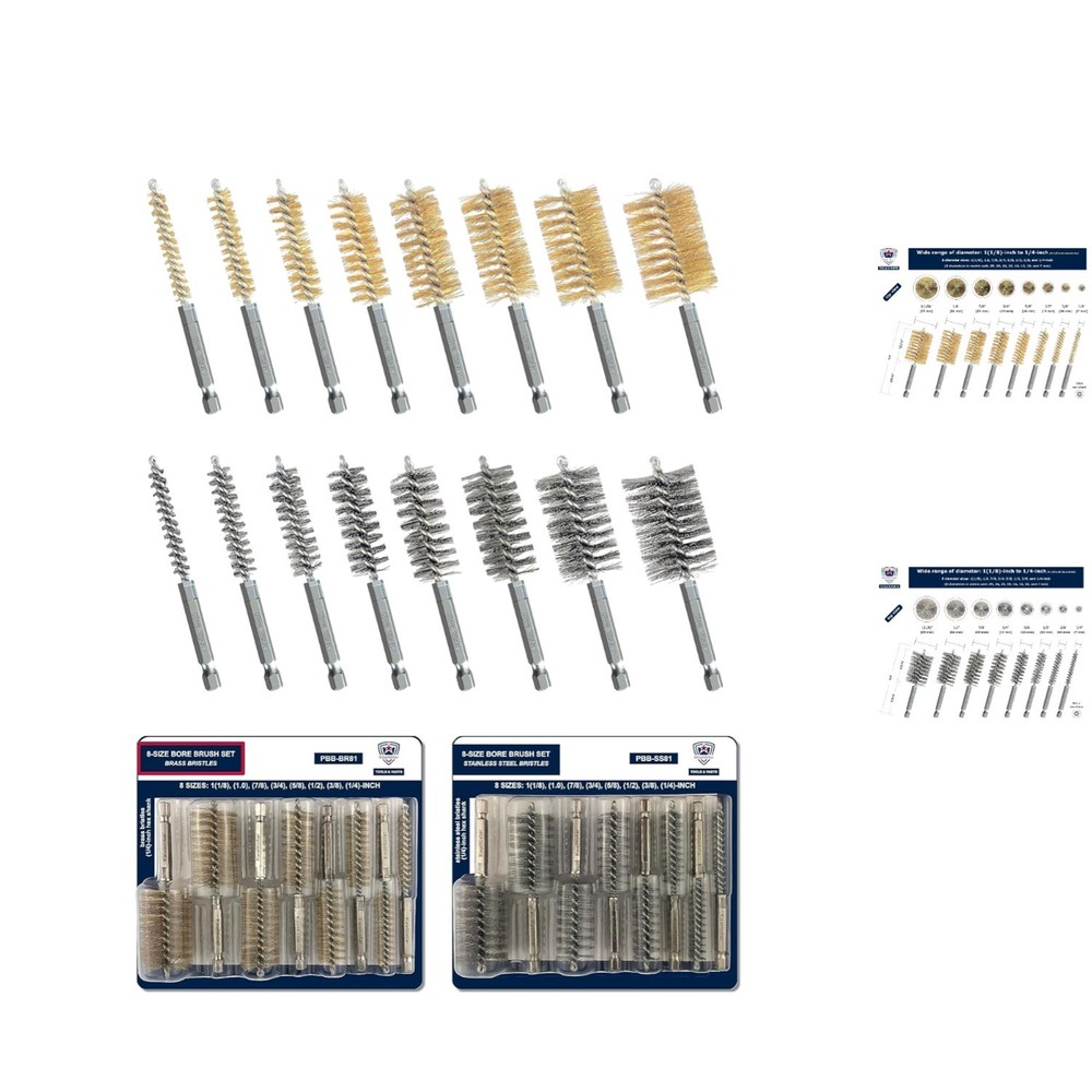Professional 16-Piece Bore Brush Set for Rust & Paint Removal – 8 Sizes Included