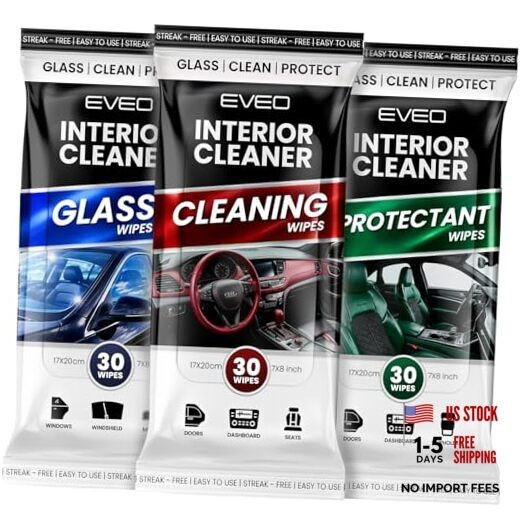 Car Wipes Interior Cleaning Kit -3-in-1 Car Cleaning Wipes 3 Pack (90 Wipes)