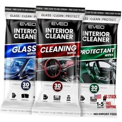 Car Wipes Interior Cleaning Kit -3-in-1 Car Cleaning Wipes 3 Pack (90 Wipes)