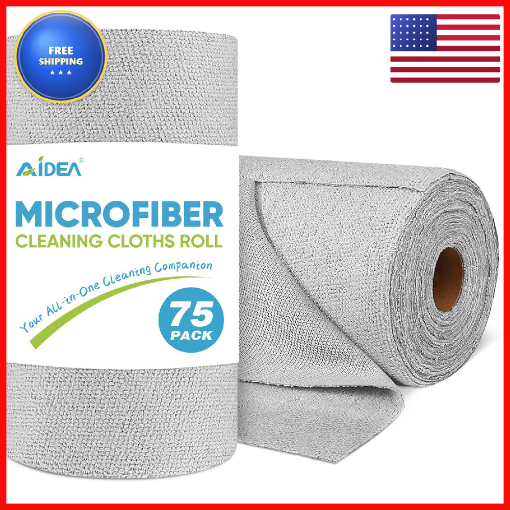 Aidea Microfiber Cleaning Cloth Roll Grey 75Pk Reusable Paper Towels Tear Away
