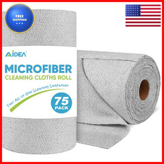 Aidea Microfiber Cleaning Cloth Roll Grey 75Pk Reusable Paper Towels Tear Away