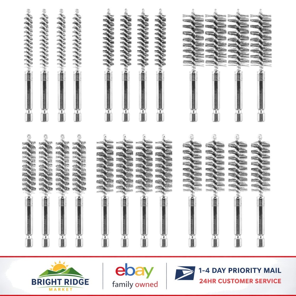24 Piece Stainless Steel Bore Brush Set for Drill, Hex Shank Cleaning Tools