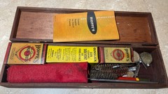 VINTAGE HOPPE’s GUN CLEANING KIT WOOD BOX ORIGINAL CONTENTS