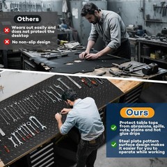 48” x 17” Non-Slip Workbench Mat – Durable PVC with Steel Plate Texture
