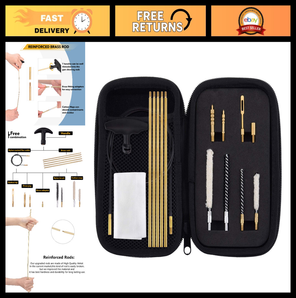 .177 & .22 Cal Airgun Cleaning Kit – Cotton Mop, Brass Rod, Nylon Brushes, Compa