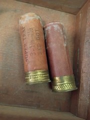 Vintage Antique Wood And Brass Rifle Cleaner Kit Wood Box with Shells