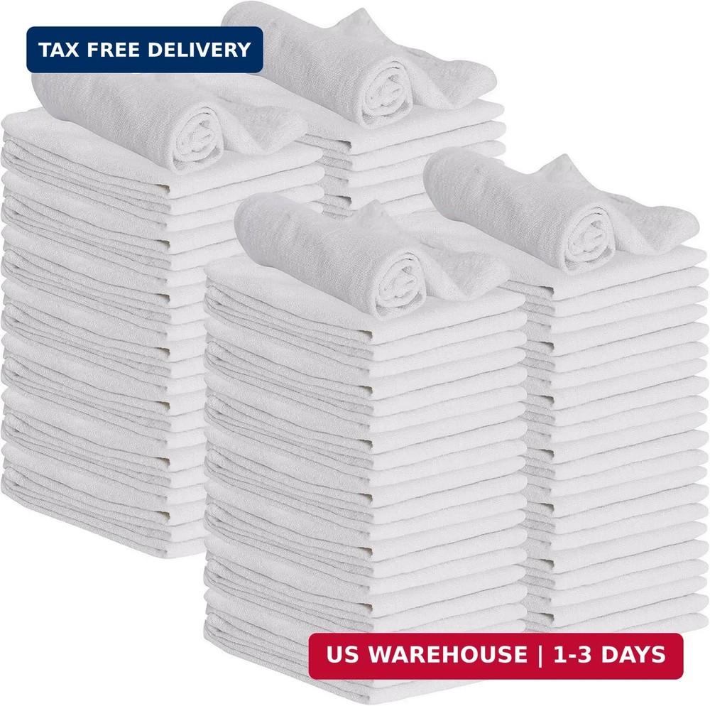 GREEN LIFESTYLE Shop Towels 12″ x 14″ 100 Pack – White Cotton Shop Towels, Clean
