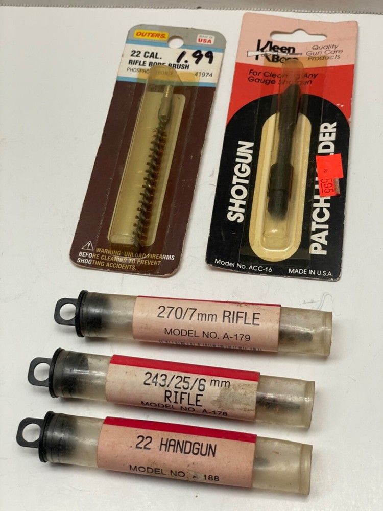 Kleen bore gun cleaning supplies, 3 phosphor bronze bore brushes, 2 patch holder
