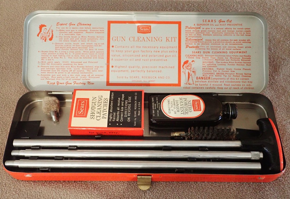 Vintage Sears Roebuck and Co GUN CLEANING KIT No. 6 20222 20-28 ga Metal Box