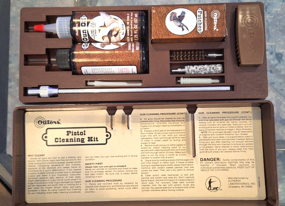 1978 OUTERS Pistol Cleaning Kit Vintage For .357 / .38 / 9mm W/engraved Case