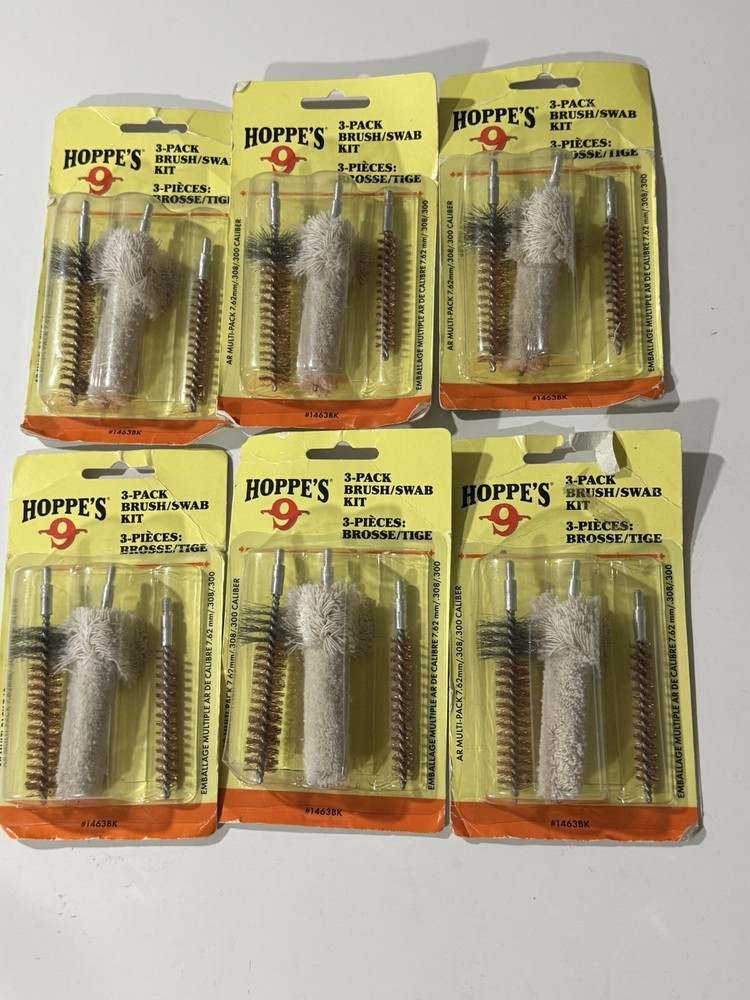 6 LOT NEW Hoppe’s 7.62mm .308 .300 caliber AR Rifle 3-Pack Brush Swab Multi Kit