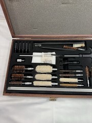 Gun Cleaning Kit with Wood Case, Cleaning Rods, Bore Brush & Mop, Brown/Black