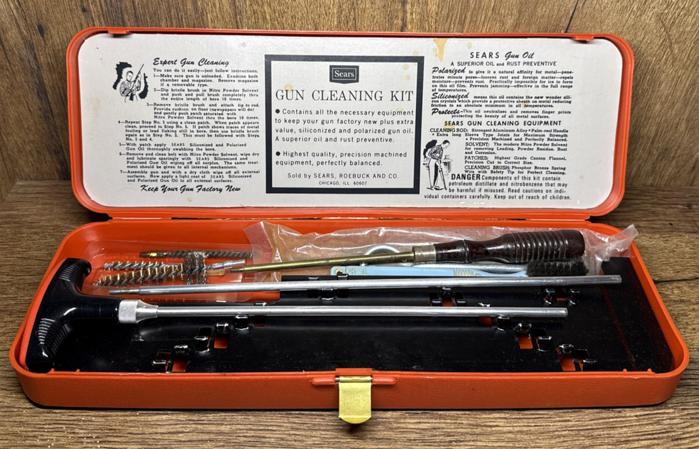 Vintage Sears Roebuck .22 Cal Gun Cleaning Kit with Red Case
