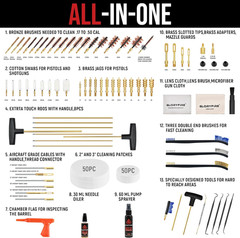 Cleaning Kit for All Guns with High-End Brass Brushes, Mops, Jags, Reinforced,