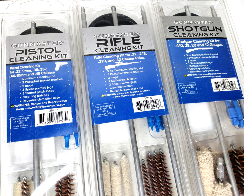 Gun Cleaning Kits: Set of 3 GUNMASTER Pistol, Rifle, Shotgun Aluminum/Bronze NEW