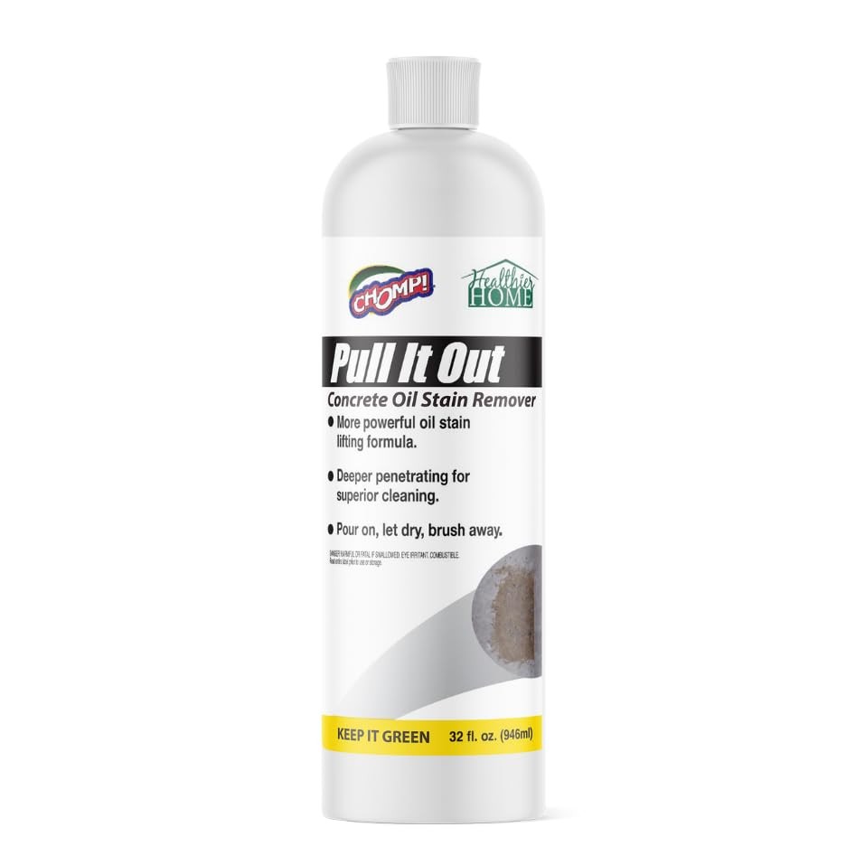CHOMP! Concrete Oil Stain Remover – Pull It Out – 32oz Garage Driveway Cleaner