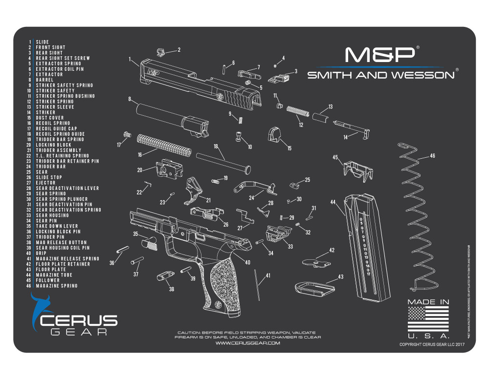 Cerus Gear For Smith & Wesson M&P 9mm .40 45 Premium Armorers Gun Cleaning Mat